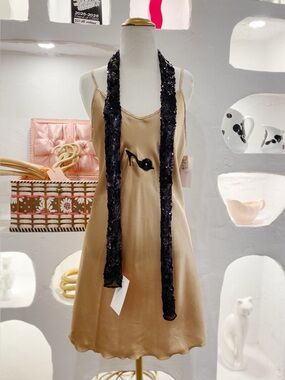 Long Skinny Y2K Mesh Black Sequinned Scarf
